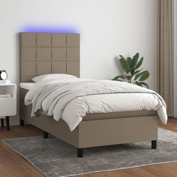 vidaXL Box spring postelja z vzmetnico LED taupe 90x200 cm blago
