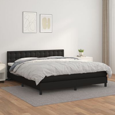 vidaXL Box spring postelja z vzmetnico črn 180x200 cm umetno usnje