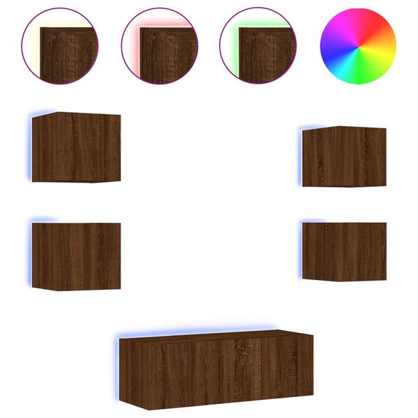 vidaXL Komplet TV omaric LED 6-delni rjavi hrast inženirski les