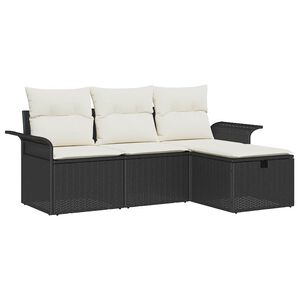 vidaXL Vrtna sedežna garnitura z blazino 4 pcs Črna in krem Poly ratan