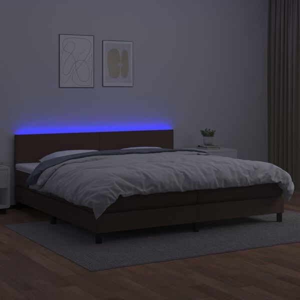 vidaXL Box spring postelja vzmetnico LED rjava 200x200 cm umetno usnje