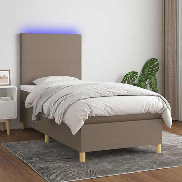 vidaXL Box spring postelja z vzmetnico LED taupe 100x200 cm blago