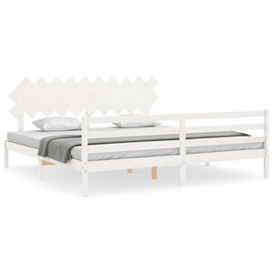 vidaXL Posteljni okvir z vzglavjem bel 200x200 cm trden les