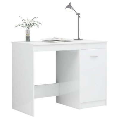 vidaXL Pisalna miza visok sijaj bela 140x50x76 cm iverna plošča