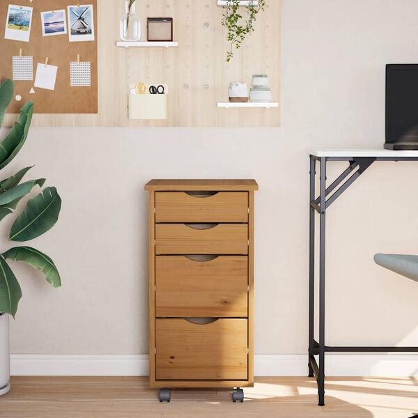 vidaXL Premična omarica s predali MOSS medeno rjava trdna borovina