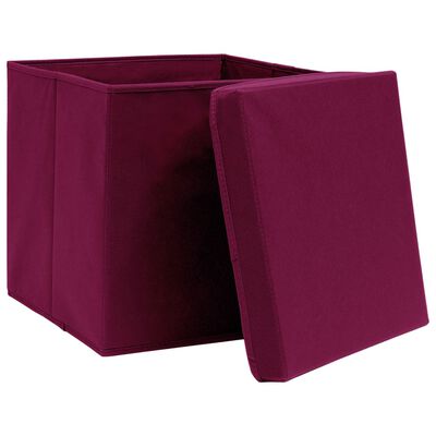 vidaXL Škatle s pokrovi 10 kosov 28x28x28 cm temno rdeče