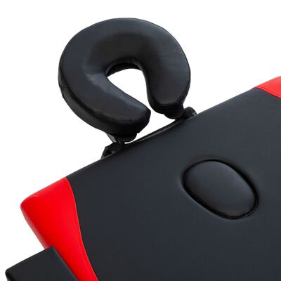 vidaXL Zložljiva masažna miza 2 coni les črna in rdeča