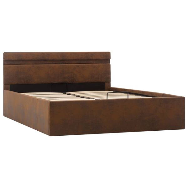 vidaXL Dvižni posteljni okvir LED rjavo blago 120x200 cm