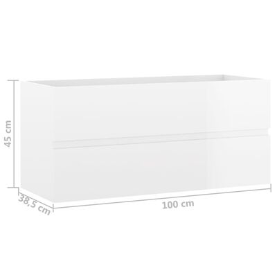 vidaXL Omarica za umivalnik visok sijaj bela 100x38,5x45 cm iverna pl.