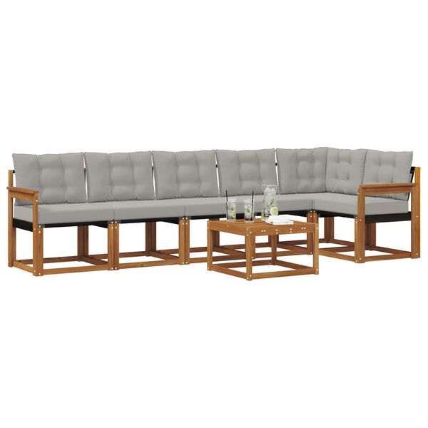 vidaXL Zunanja garnitura za sedenje 7 pcs Naravna in svetlo siva