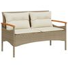 vidaXL Vrtna klop z blazinami 116x62,5x74 cm bež poli ratan