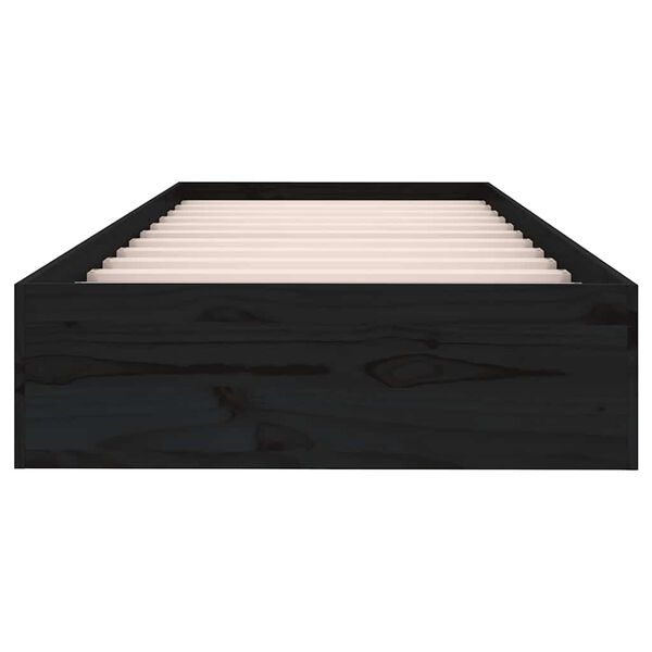 vidaXL Posteljni okvir črn iz trdnega lesa 75x190 cm