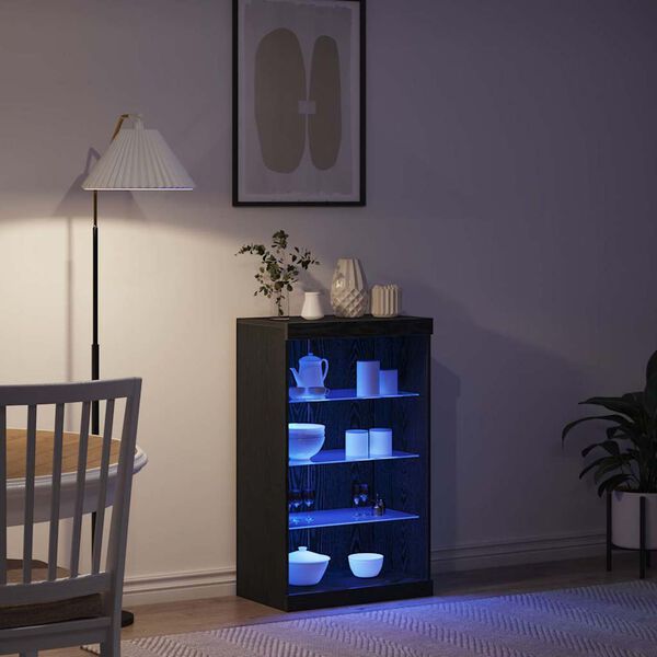 vidaXL LED bočni predalnik Črna Orehovina 60,5 x 37 x 100 cm