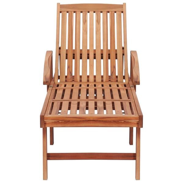 vidaXL Ležalnik s sivo karo blazino trdna tikovina