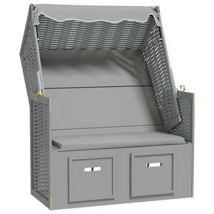 vidaXL Stol za na plažo s streho poli ratan in trden les siv