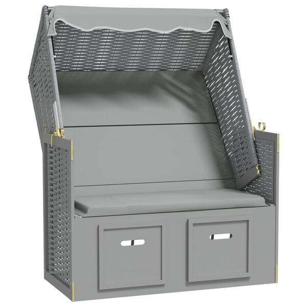 vidaXL Stol za na plažo s streho poli ratan in trden les siv