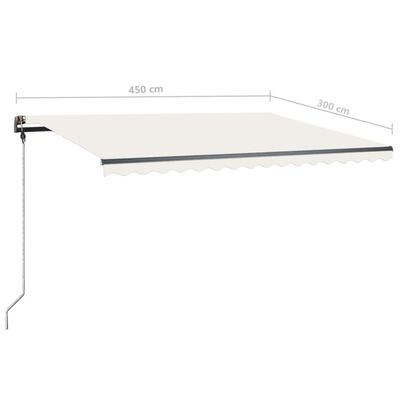 vidaXL Ročno zložljiva tenda z LED lučkami 450x300 cm krem