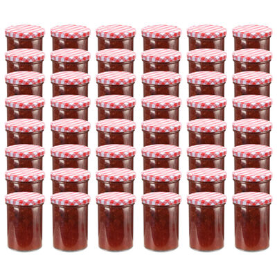 vidaXL Stekleni kozarci z belimi in rdečimi pokrovi 48 kosov 400 ml