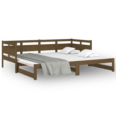 vidaXL Izvlečna dnevna postelja medeno rjava borovina 2x(80x200) cm