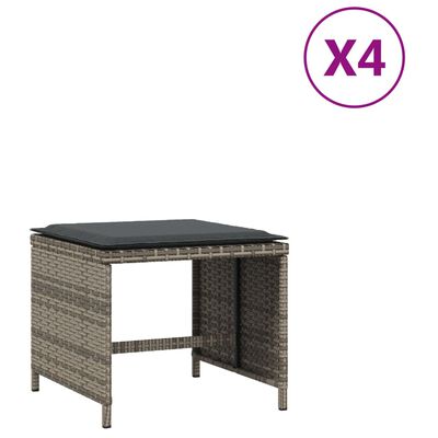 vidaXL Vrtni stolčki z blazinami 4 kosi sivi 41x41x36 cm poli ratan