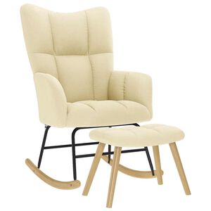 vidaXL Gugalni stol s stolčkom za noge krem blago