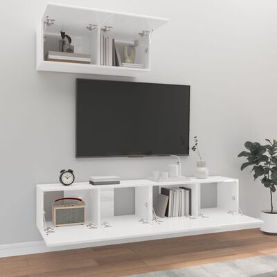 vidaXL Komplet TV omaric 3-delni visok sijaj bel inženirski les