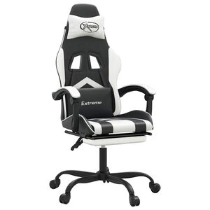 vidaXL Gaming stol z oporo za noge črno in belo umetno usnje