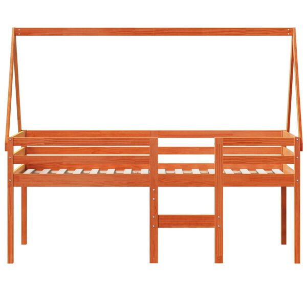 vidaXL Visoka postelja s streho voščeno rjava 80x200 cm trdna borovina