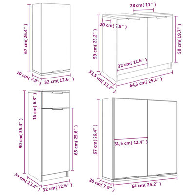 vidaXL Komplet kopalniških omaric 5-delni bel visok sijaj konstr. les