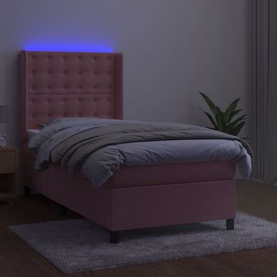 vidaXL Box spring postelja z vzmetnico LED roza 100x200 cm žamet