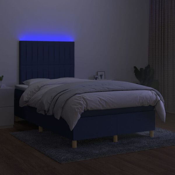 vidaXL Box spring postelja z vzmetnico LED modra 120x200 cm blago