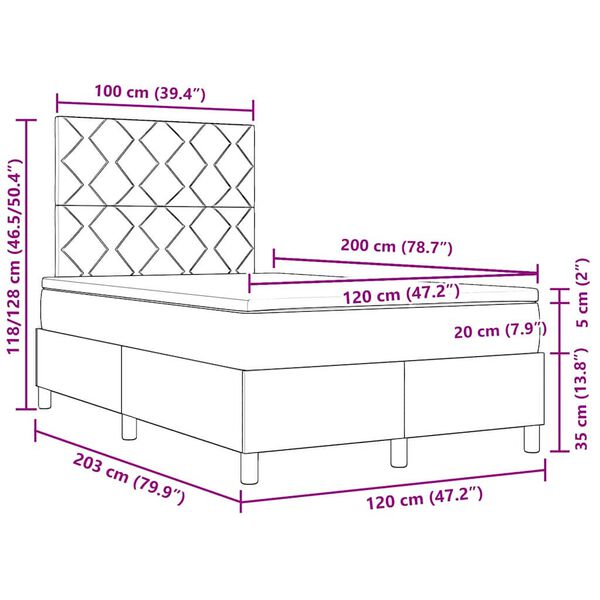 vidaXL Postelja z vzmetnico z vzmetnico Temno rjava 120 x 200 cm blago