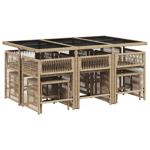 vidaXL Vrtna jedilna garnitura 11-delna z blazinami bež poli ratan