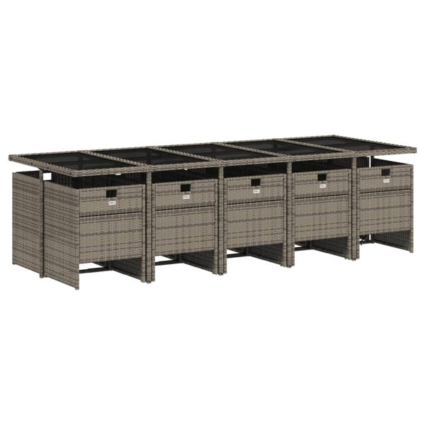 vidaXL Vrtna jedilna garnitura 11-delna z blazinami siv poli ratan