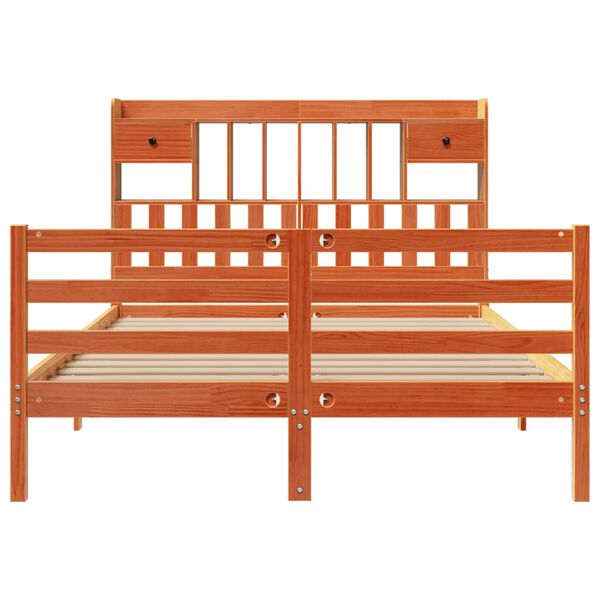 vidaXL Knjižna postelja brez vzmetnice vošč. rjava 150x200 cm borovina