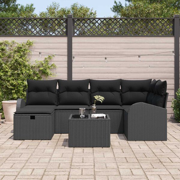vidaXL Vrtna sedežna garnitura 7 pcs Črna 234 x 124 x 85 cm Poly ratan