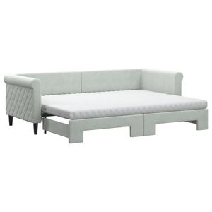 vidaXL Izvlečna dnevna postelja z vzmetnico sv. siva 80x200 cm žamet