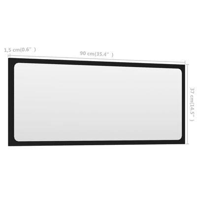 vidaXL Kopalniško ogledalo črno 90x1,5x37 cm iverna plošča