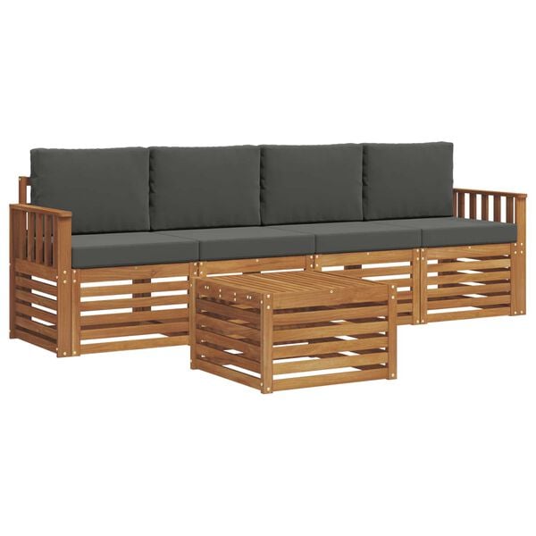 vidaXL Sedežne garniture Naravna in antracitna Masiven les akacije