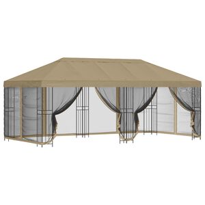 vidaXL Paviljon s stenami 6 x 3 m Bež Poliester in jeklo 190 gsm