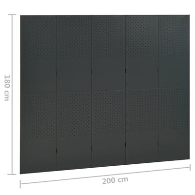 vidaXL Paravan 5-delni antracitna 200x180 cm jeklo