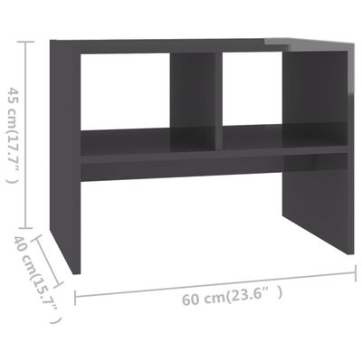 vidaXL Stranska mizica visok sijaj siva 60x40x45 cm iverna plošča
