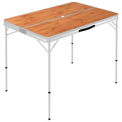 vidaXL Zložljiva kamping miza z 2 klopema aluminij rjave barve