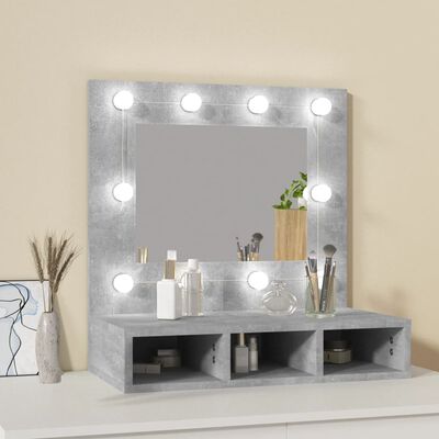 vidaXL Omarica z ogledalom in LED lučkami betonsko siva 60x31,5x62 cm