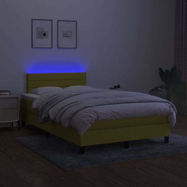 vidaXL Box spring postelja z vzmetnico LED zelena 120x200 cm blago