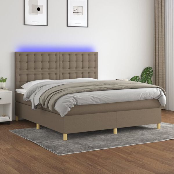 vidaXL Box spring postelja z vzmetnico LED taupe 160x200 cm blago