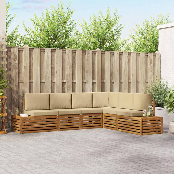 vidaXL Zunanja garnitura za sedenje z blazino 6 Kos Naravna in bež