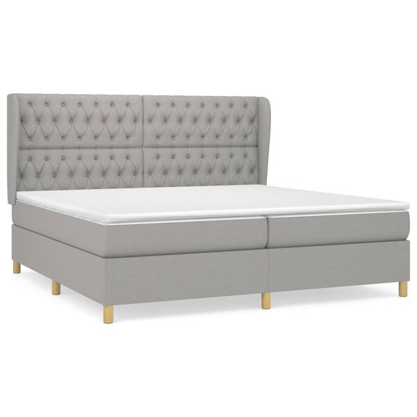vidaXL Box spring postelja z vzmetnico svetlo siva 200x200 cm blago