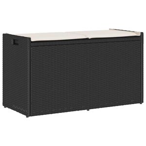 vidaXL Zunanja klop za shranjevanje z blazino Black 100 cm Poly Rattan