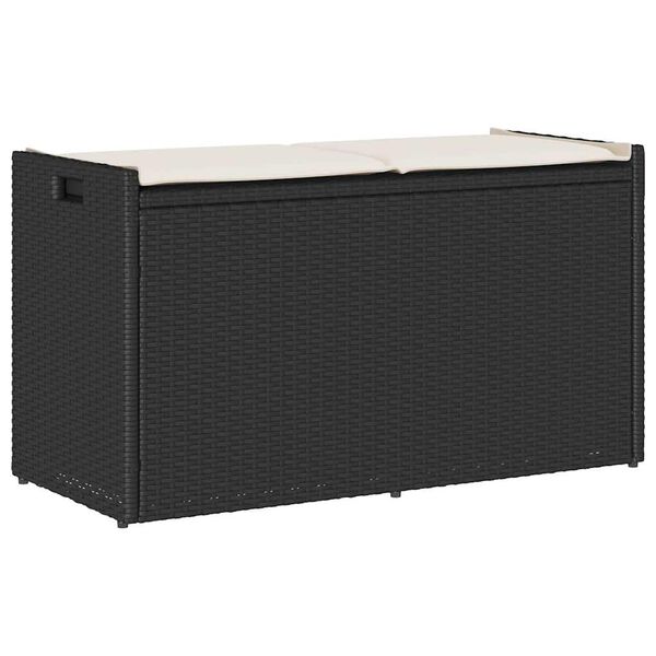 vidaXL Zunanja klop za shranjevanje z blazino Black 100 cm Poly Rattan